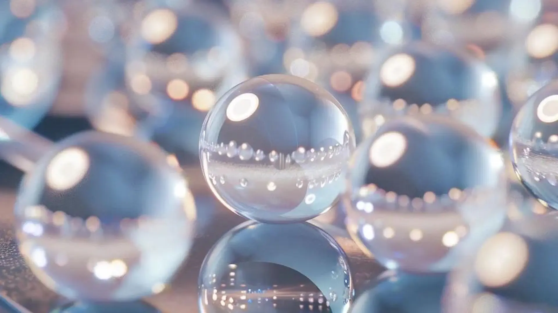 Close-up of transparent glass grinding media spheres used for precision milling applications